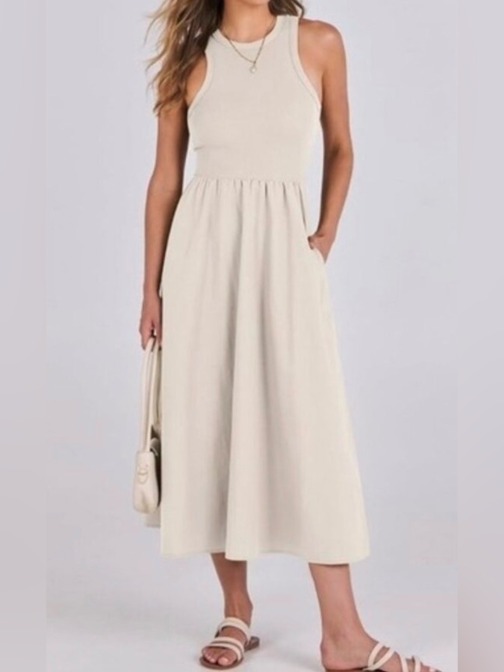 Old Navy Women Fit & Flare High Neck Combination Midi Dress (Size: M)